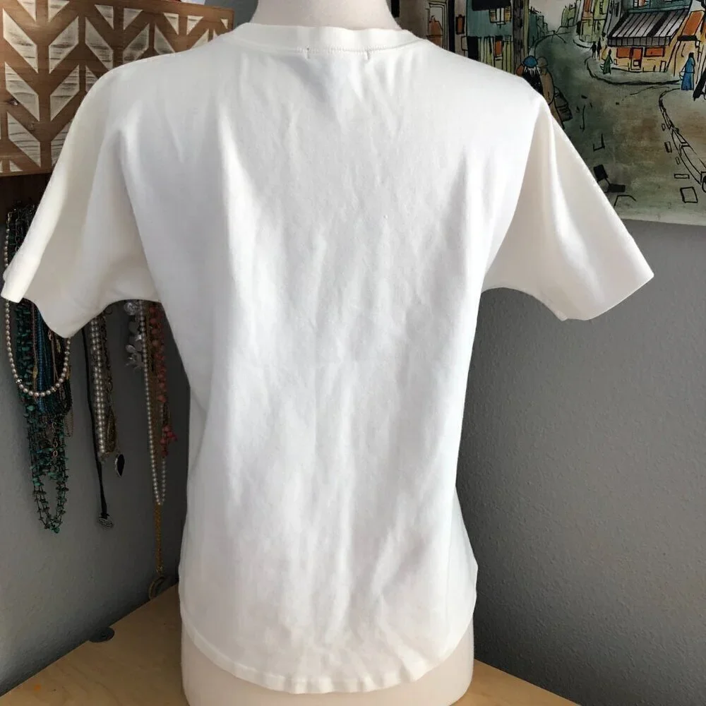 J. Crew Top Women's size XS White Gray Black Jeweled Neck Short Sleeve Crew